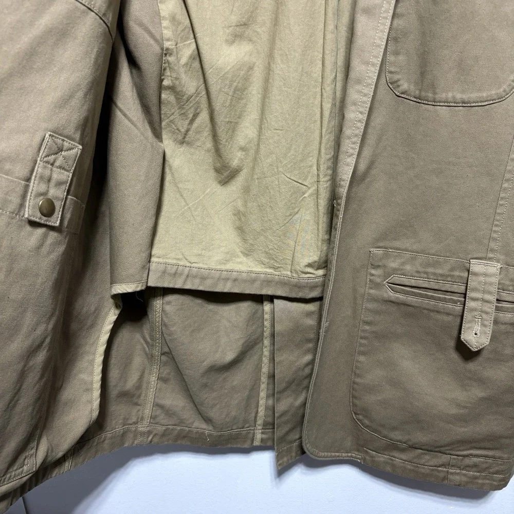 Duluth Trading Co Fire Hose Presentation Jacket Mens M Tall Khaki Button Pockets